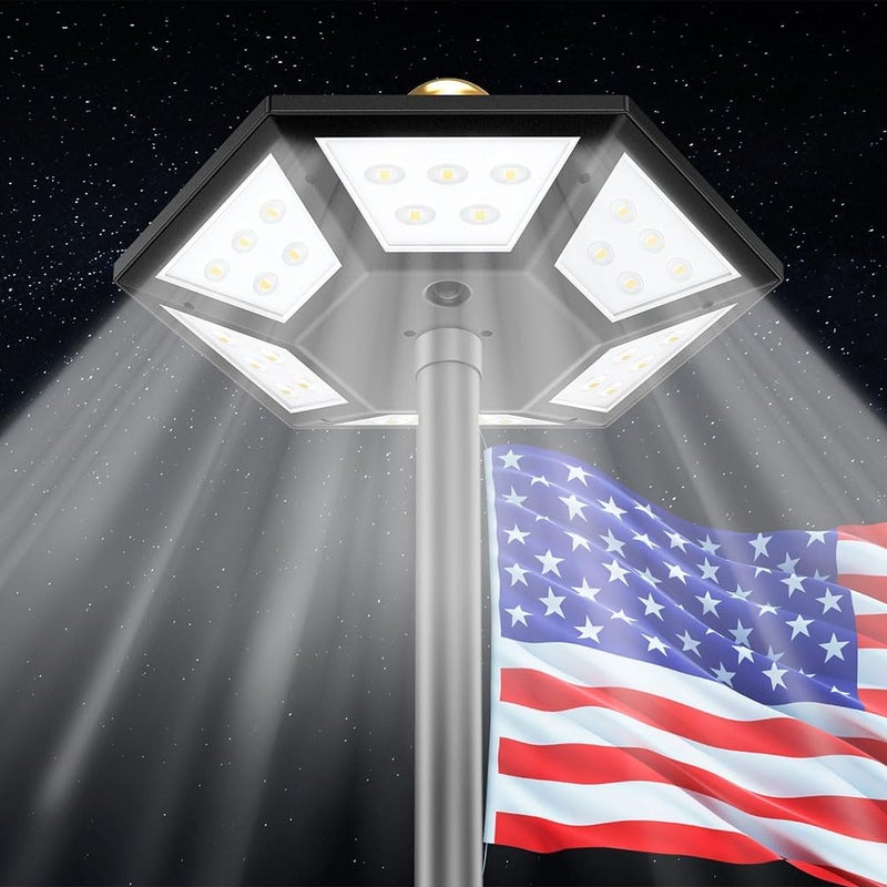 Hainee Flag Pole Light Solar Powered Top Mount, 2000Lumen IP67 Waterproof Solar Light for Flagpole, Light Up Flag Outdoor Dusk to Dawn for 18+ Hours with Twice Coverage Than Downward Lighting - Image 1